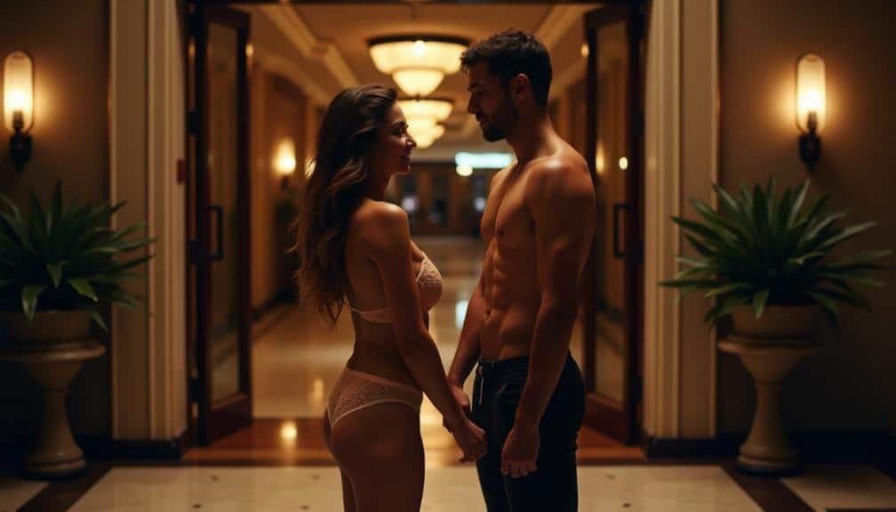 KL Escort Couple holding hands in a hotel hallway Malaysia Escort